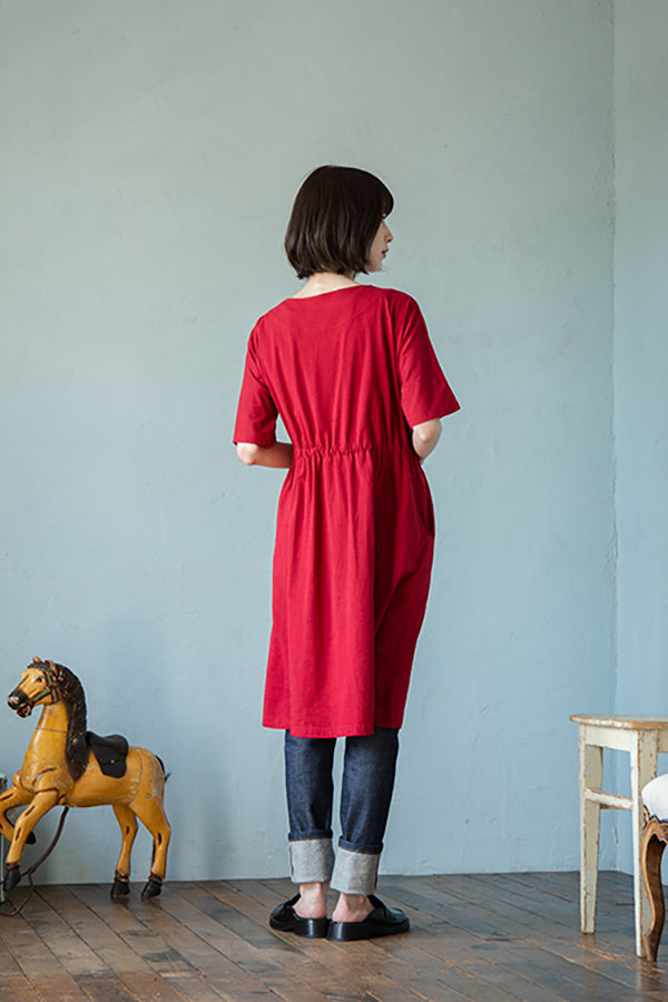 【Nora Lily】 S/S Simple Cut-Sew One-piece -YEL/RED/BLU/D.PUR- 4colors