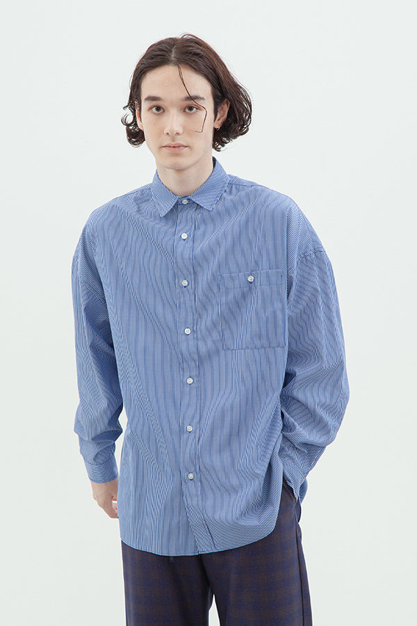 【INTERPLAY】Regular Collar Big Shirts -BLUE Stripe- (UNISEX) 621180002-94