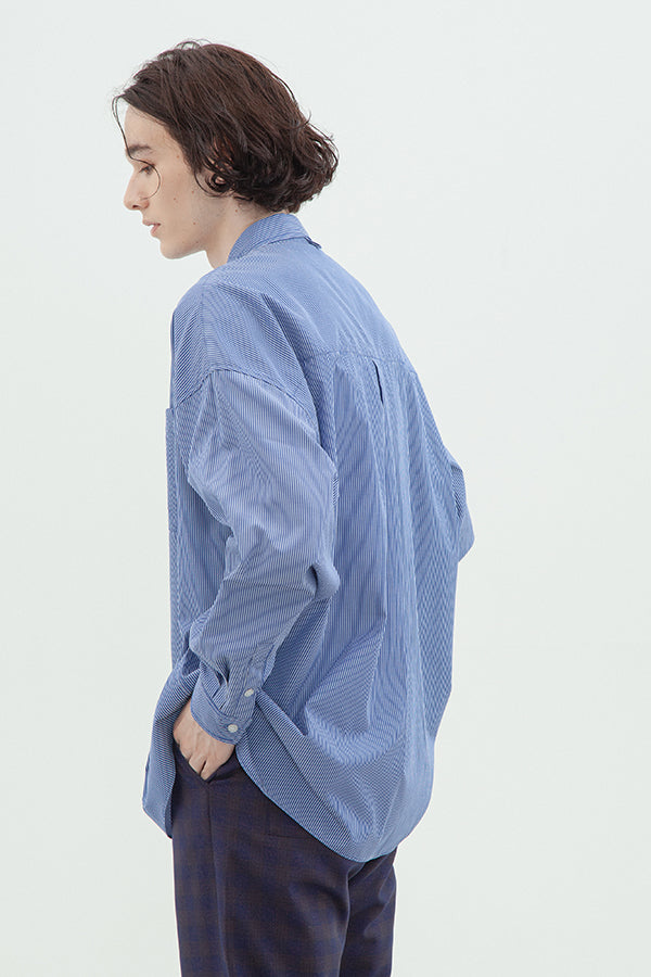 【INTERPLAY】Regular Collar Big Shirts -BLUE Stripe- (UNISEX) 621180002-94