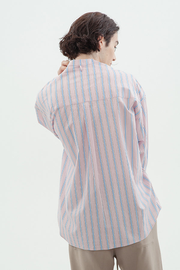 【INTERPLAY】Band Collar Shirt 2 -PINK Multi Stripe- (UNISEX) 622580013-71